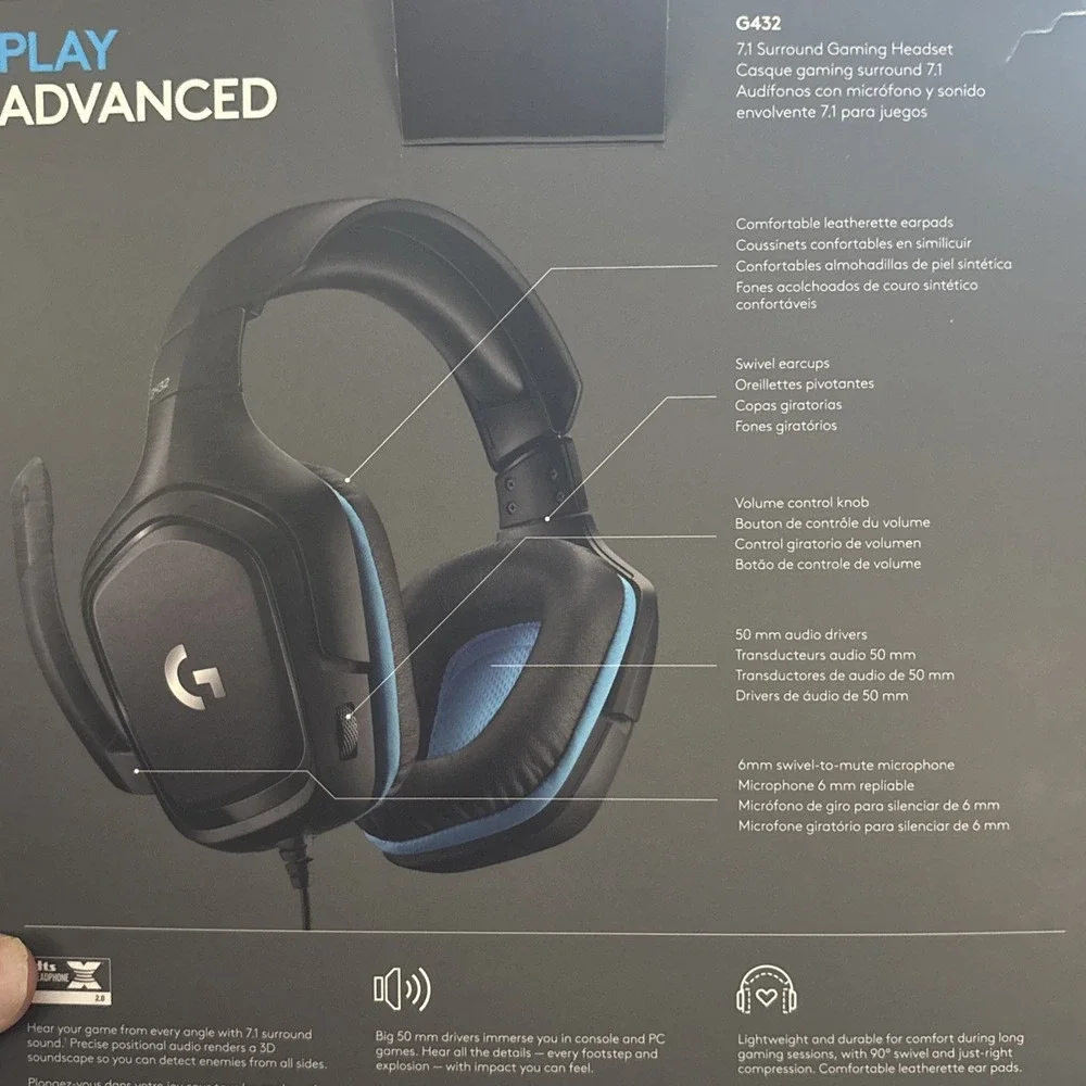 Logitech Gaming Headset OS Black G432 7.1 Surround Sound Wired 3.5mm Jack